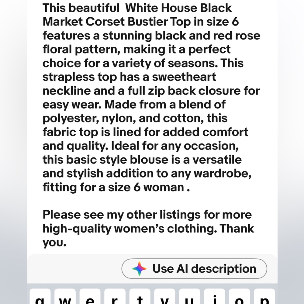 WHBM White House Black Market Corset Bustier Top Floral Black Red White Zip MINT - Picture 11 of 11